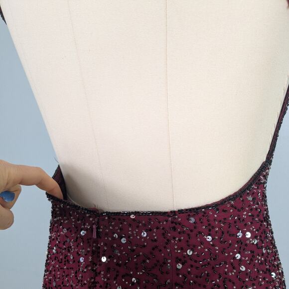 Scala Prom Dress Maxi Gown L Red Black Vintage Bead Silk Glam Holiday Y2K 90s - Picture 8 of 12